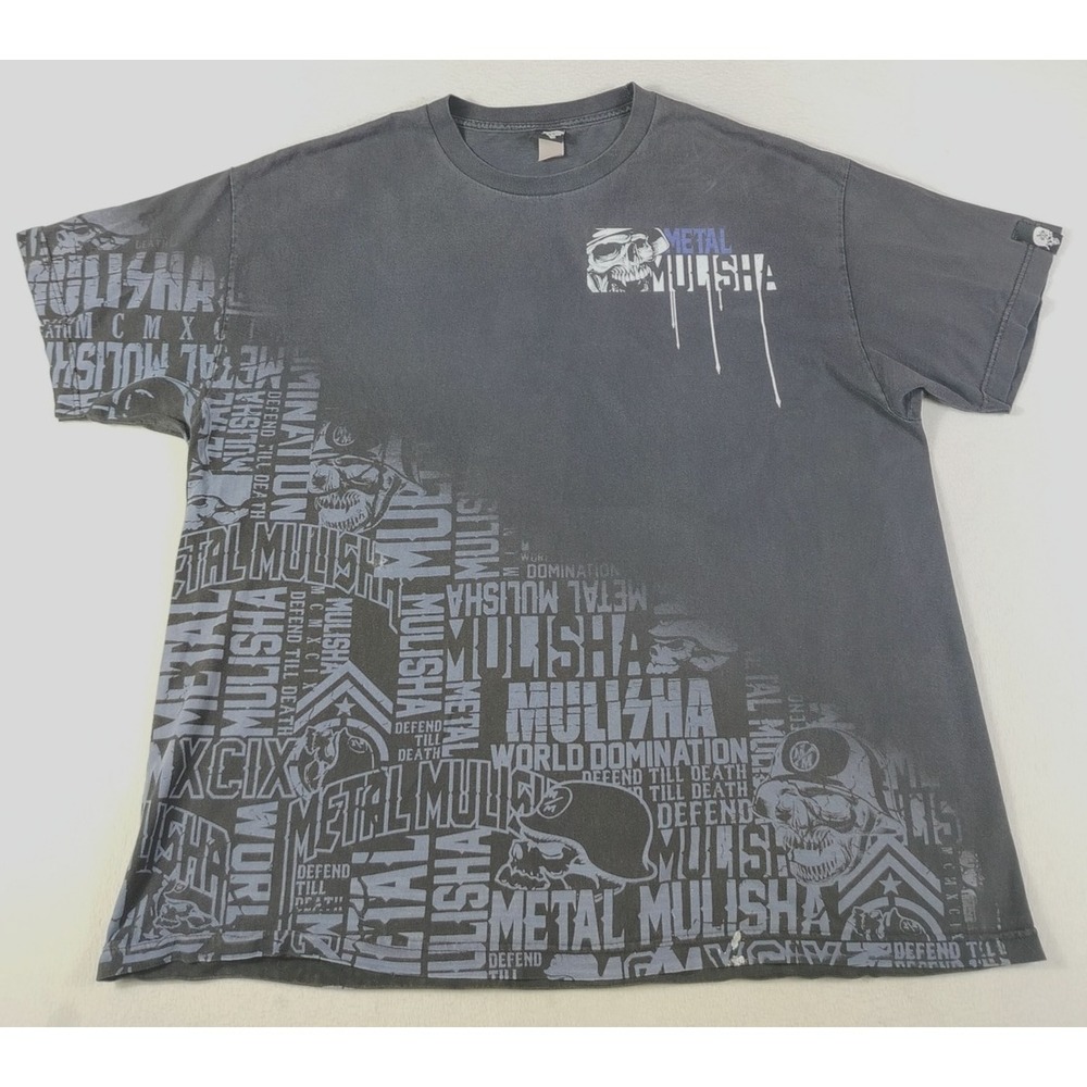 Vintage Metal Mulisha Shirt Mens 2XL Black Blue Skull AOP Grunge Punk Y2K 90s